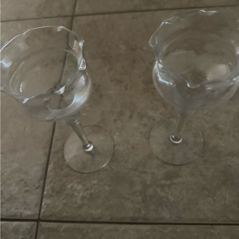 Princess House Heritage Hand Blown Scalloped Candle Holders Vintage